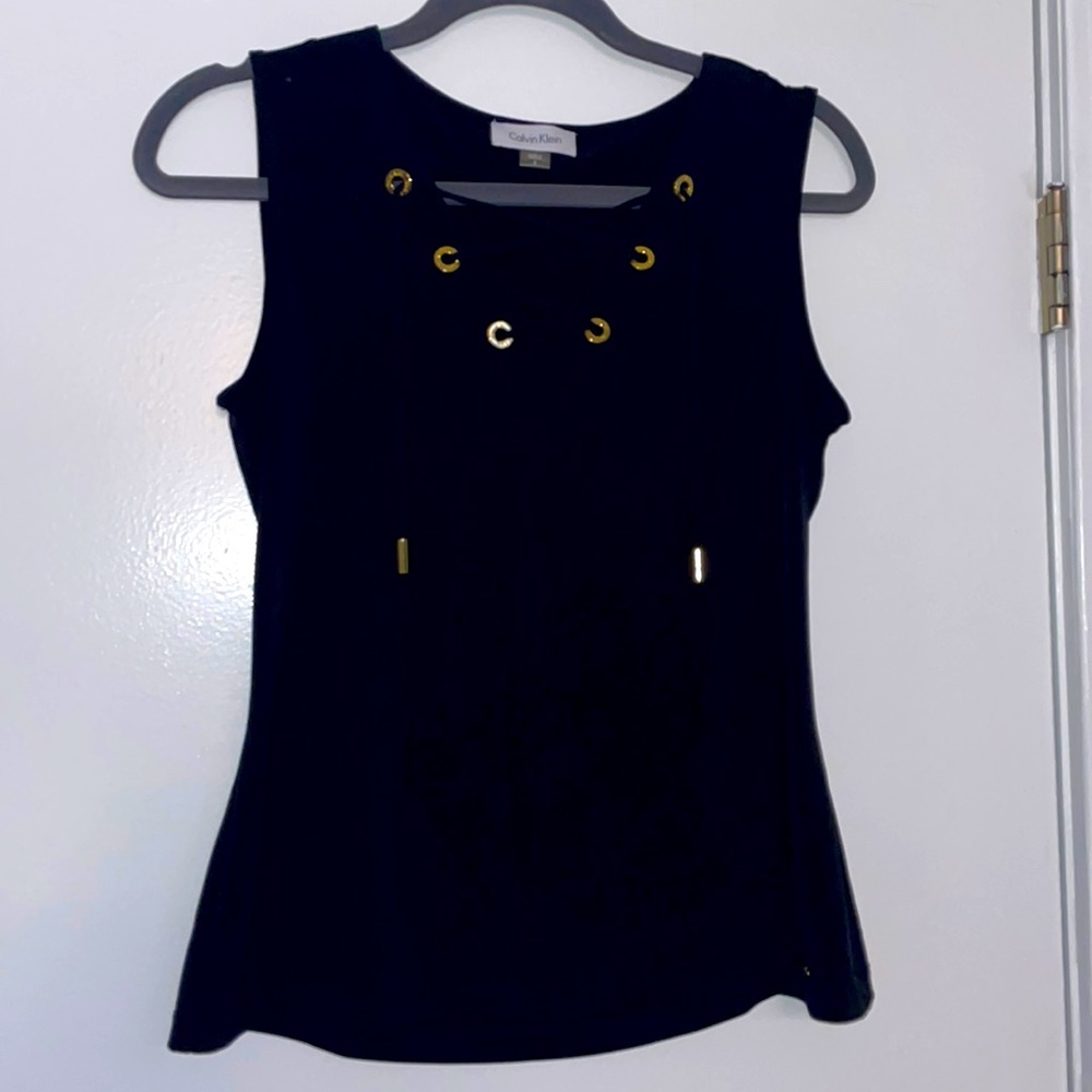 Calvin Klein, black and gold tank top, size small